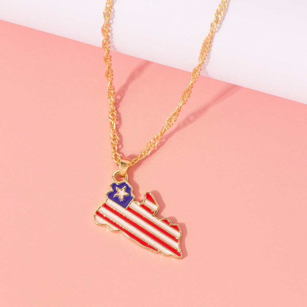 World Map Ivory Coast African Country Map Flag Pendant Necklace Student Stainless Steel Chain Patriotic Jewelry Liberia