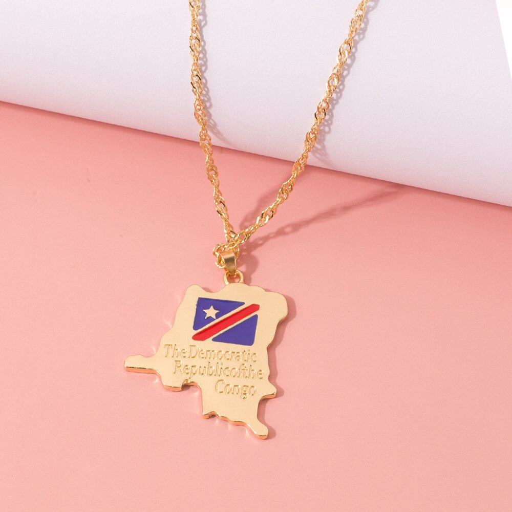 World Map Ivory Coast African Country Map Flag Pendant Necklace Student Stainless Steel Chain Patriotic Jewelry Congo