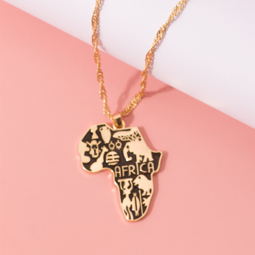 World Map Ivory Coast African Country Map Flag Pendant Necklace Student Stainless Steel Chain Patriotic Jewelry Africa