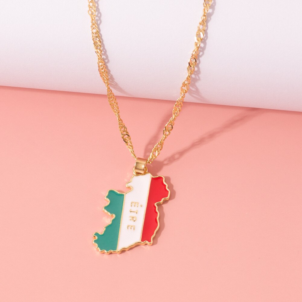World Map Ivory Coast African Country Map Flag Pendant Necklace Student Stainless Steel Chain Patriotic Jewelry Ireland