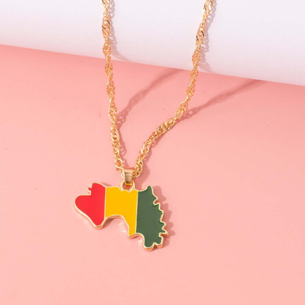 World Map Ivory Coast African Country Map Flag Pendant Necklace Student Stainless Steel Chain Patriotic Jewelry Guinea