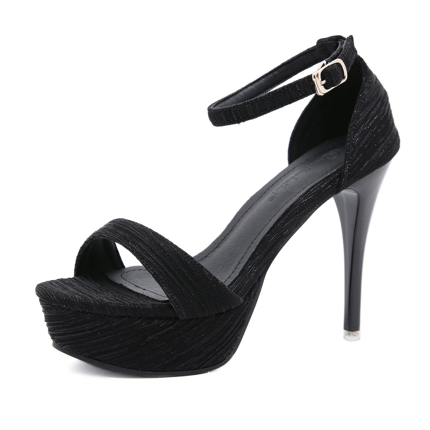 high heeled female Roman shoes rhinestones Black sandals cool boots Black