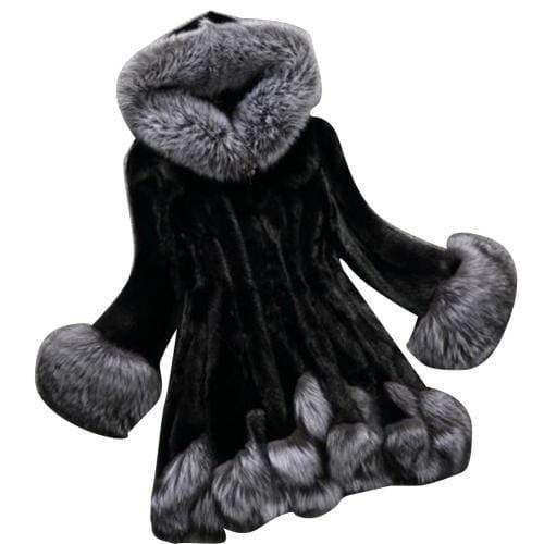medium and long Hooded Coat imitation mink coat black