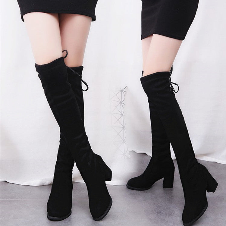 new boots autumn and winter boots over the knee boots high tube elastic boots thick with pointed high heeled wild women boots