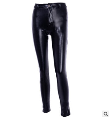nk Bodycon Leather Pants sh Up Black High Waist Pants Button