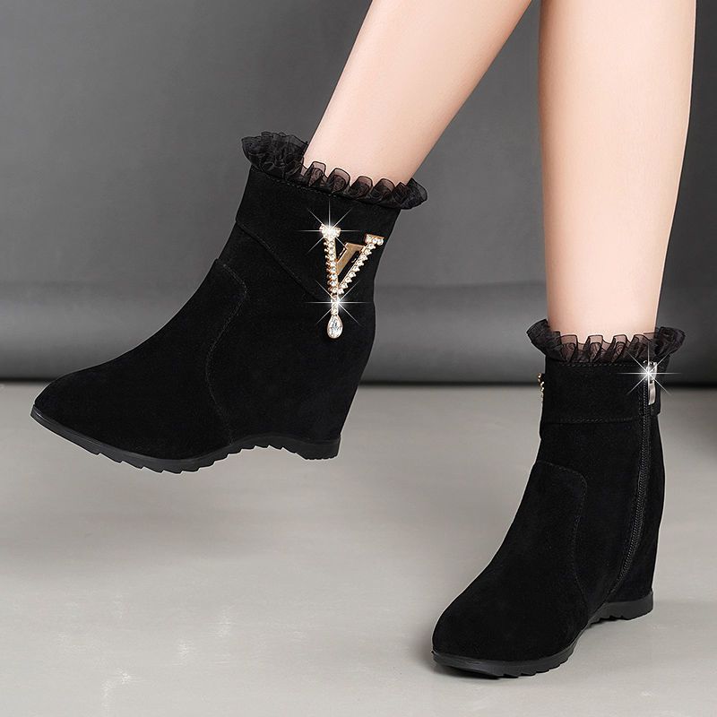 nubuck fleece inner high women boots Black[add velvet]
