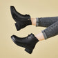 warm cotton shoes, high top increased bow knot side zipper leather shoes Black 38