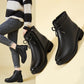 warm cotton shoes, high top increased bow knot side zipper leather shoes