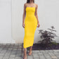 Sexy Slim Tight Solid Color Long Sleeveless Sheath Cotton Dress Yellow